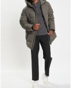 Parka Puffa mi-longue à capuche kaki gris