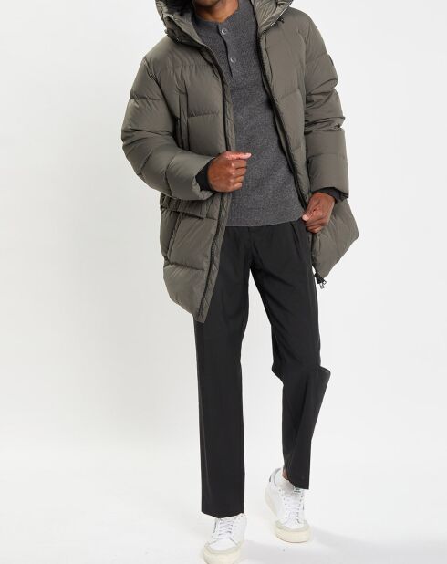 Parka Puffa mi-longue à capuche kaki gris