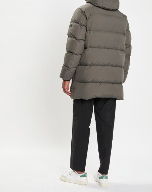 Parka Puffa mi-longue à capuche kaki gris