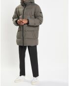 Parka Puffa mi-longue à capuche kaki gris