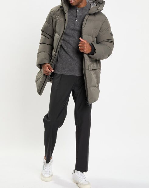 Parka Puffa mi-longue à capuche kaki gris