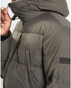Parka Puffa mi-longue à capuche kaki gris