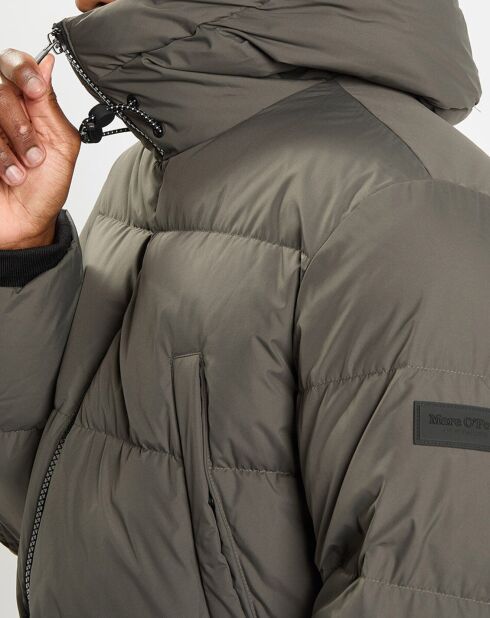 Parka Puffa mi-longue à capuche kaki gris