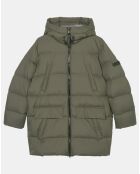 Parka Puffa mi-longue à capuche kaki gris