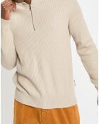 Pull en Coton & Laine côtelé écru