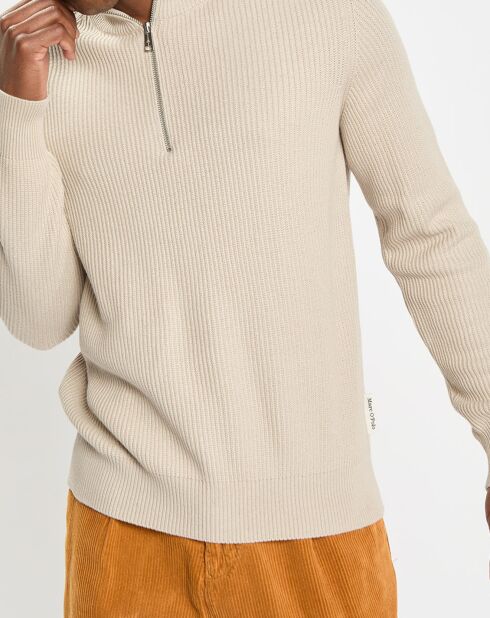 Pull en Coton & Laine côtelé écru