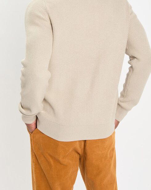 Pull en Coton & Laine côtelé écru