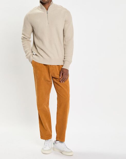 Pull en Coton & Laine côtelé écru