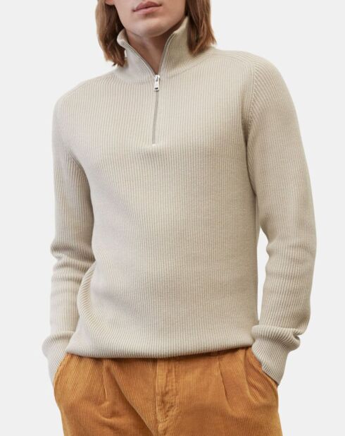 Pull en Coton & Laine côtelé écru