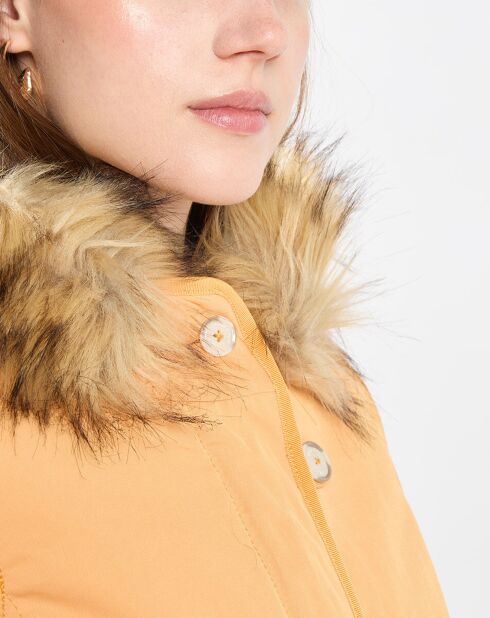 Parka Thermor à capuche fausse fourrure jaune