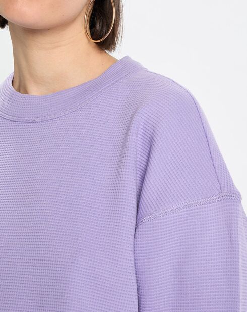 T-Shirt gaufré manches 3/4 Boxy violet clair