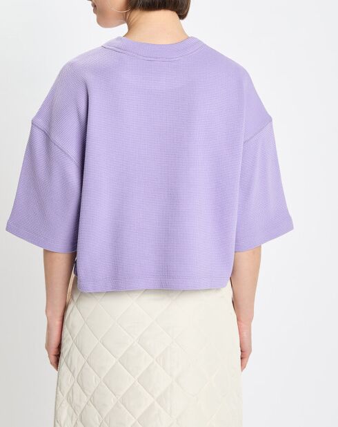 T-Shirt gaufré manches 3/4 Boxy violet clair