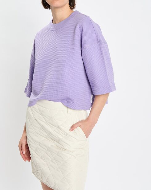 T-Shirt gaufré manches 3/4 Boxy violet clair