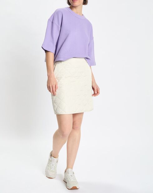 T-Shirt gaufré manches 3/4 Boxy violet clair