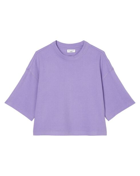 T-Shirt gaufré manches 3/4 Boxy violet clair