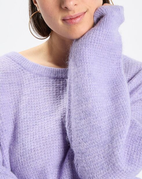 Pull en Alpaga & Laine mélangés gaufré violet clair