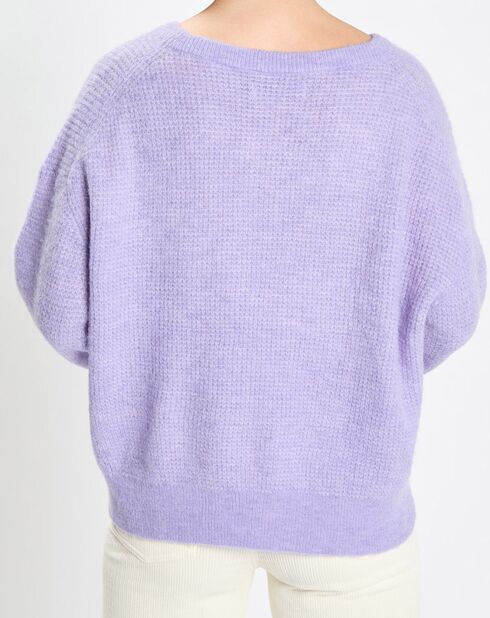 Pull en Alpaga & Laine mélangés gaufré violet clair