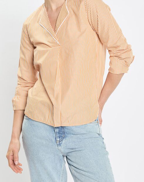 Blouse col V Pop à rayures jaune