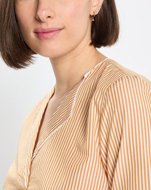 Popblouse met V-hals en gele strepen