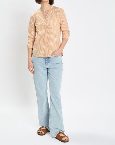 Popblouse met V-hals en gele strepen