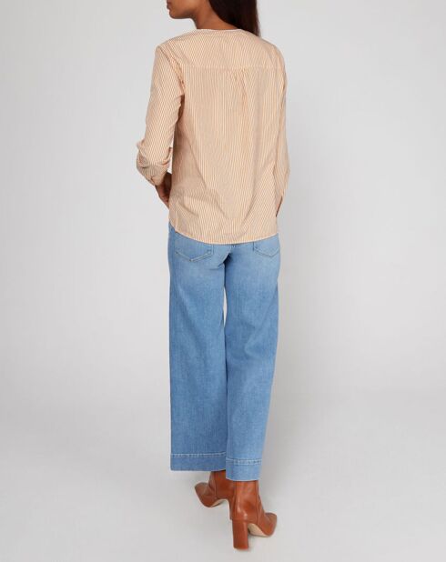 Blouse col V Pop à rayures jaune