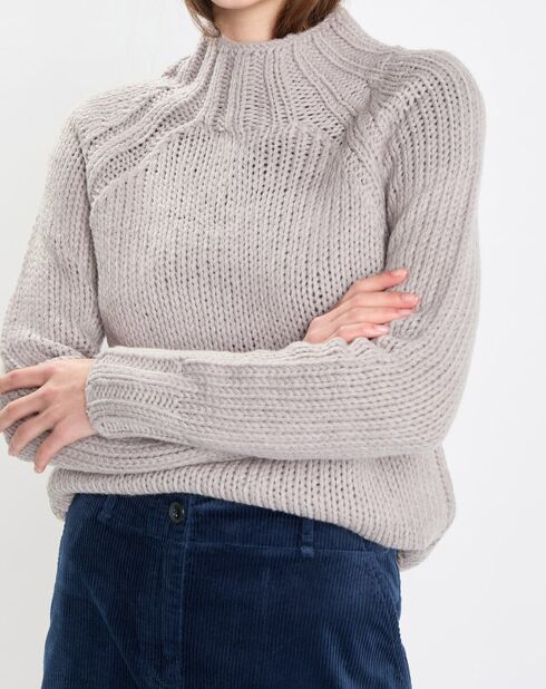Pull en Laine mélangée col montant gris