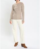 T-Shirt Col Bateau Coton bio flammé rayé marron/écru