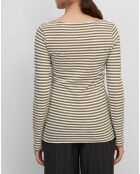 T-Shirt Col Bateau Coton bio flammé rayé marron/écru