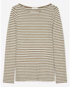 T-Shirt Col Bateau Coton bio flammé rayé marron/écru