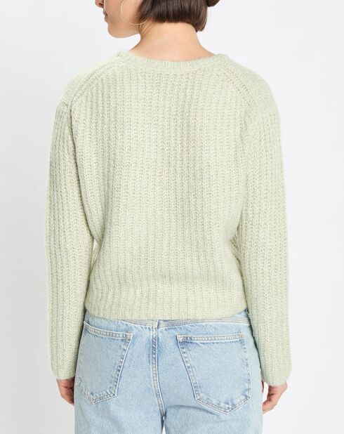 Pull en Coton, Laine & Alpaga mélangés Mouline vert clair