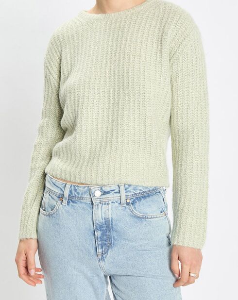 Pull en Coton, Laine & Alpaga mélangés Mouline vert clair