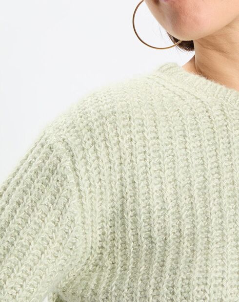 Pull en Coton, Laine & Alpaga mélangés Mouline vert clair
