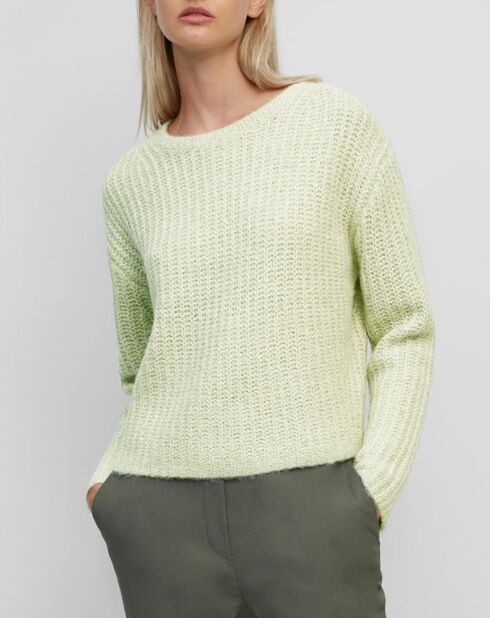 Pull en Coton, Laine & Alpaga mélangés Mouline vert clair