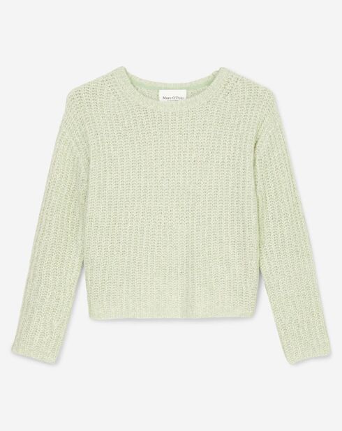 Pull en Coton, Laine & Alpaga mélangés Mouline vert clair