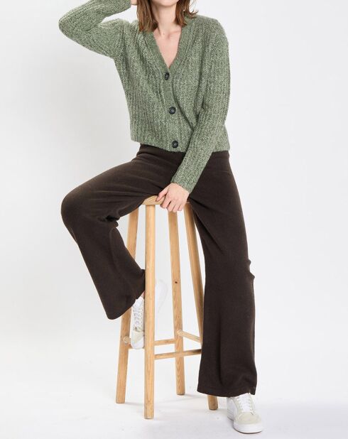 Gilet en Coton, Laine & Alpaga mélangés grosse maille chiné vert foncé