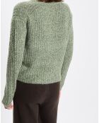 Gilet en Coton, Laine & Alpaga mélangés grosse maille chiné vert foncé