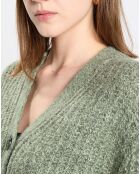 Gilet en Coton, Laine & Alpaga mélangés grosse maille chiné vert foncé