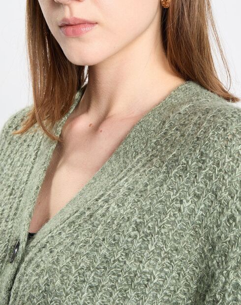 Gilet en Coton, Laine & Alpaga mélangés grosse maille chiné vert foncé