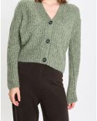 Gilet en Coton, Laine & Alpaga mélangés grosse maille chiné vert foncé