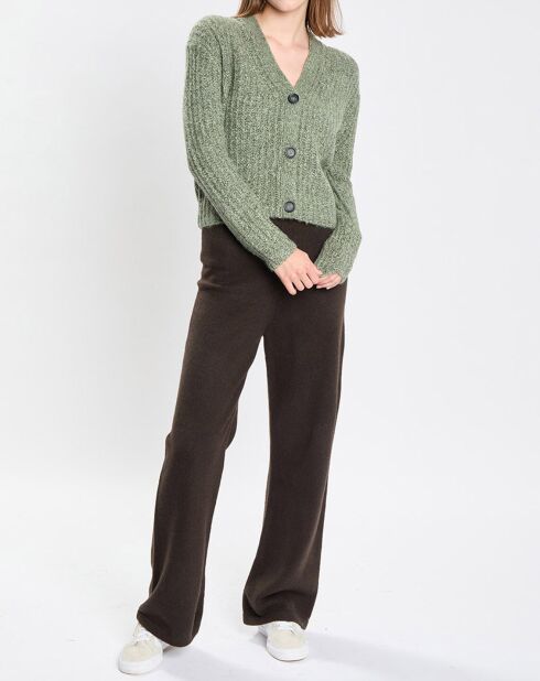 Gilet en Coton, Laine & Alpaga mélangés grosse maille chiné vert foncé