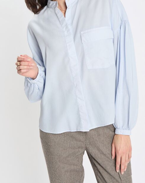Chemise Col Mao Poche bleu clair