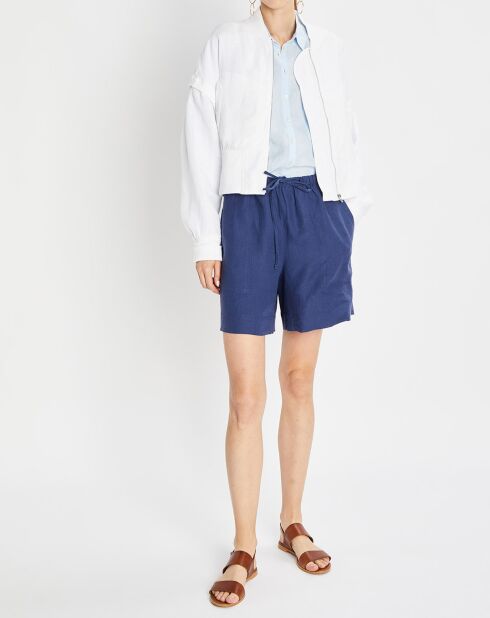 Short 100% Lin Elastique bleu moyen