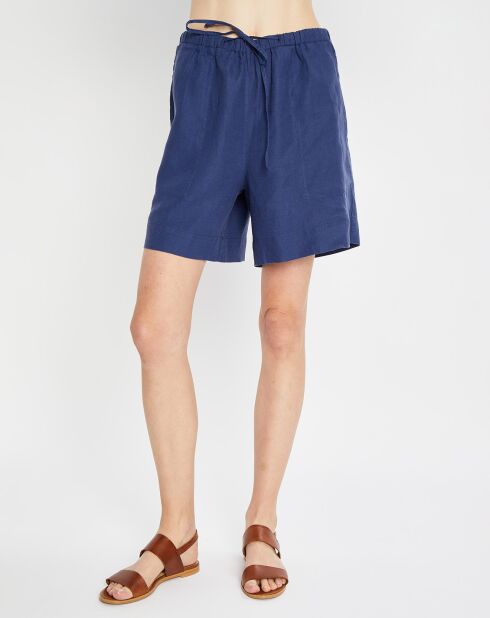 Middelblauwe korte broek van 100% stretchlinnen