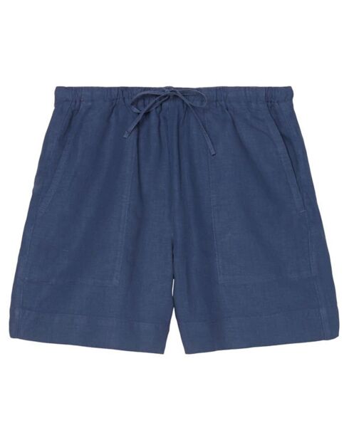 Middelblauwe korte broek van 100% stretchlinnen