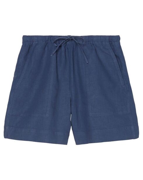 Short 100% Lin Elastique bleu moyen