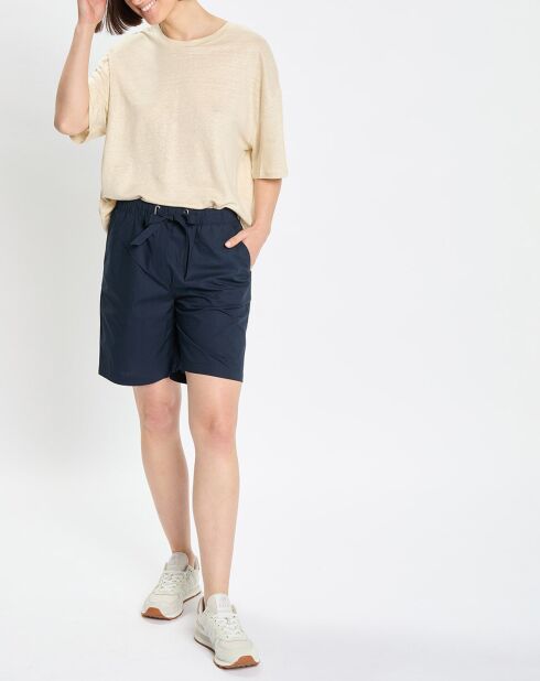 Marineblauwe popeline short met elastische taille