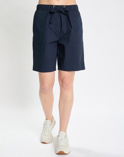 Marineblauwe popeline short met elastische taille