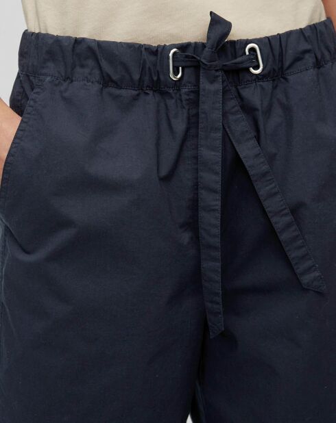 Marineblauwe popeline short met elastische taille