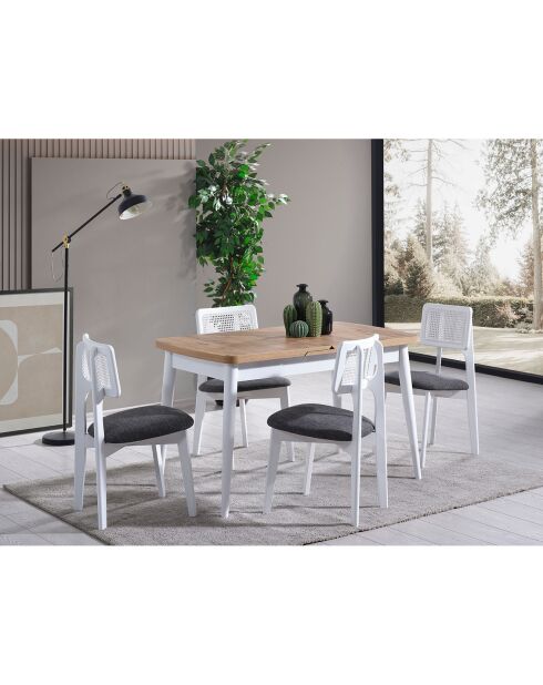 Table extensible + 4 Chaises Milla blanc/naturel