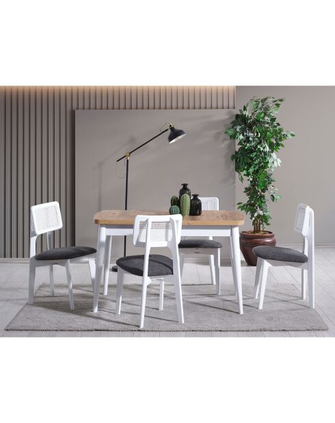 Table extensible + 4 Chaises Milla blanc/naturel
